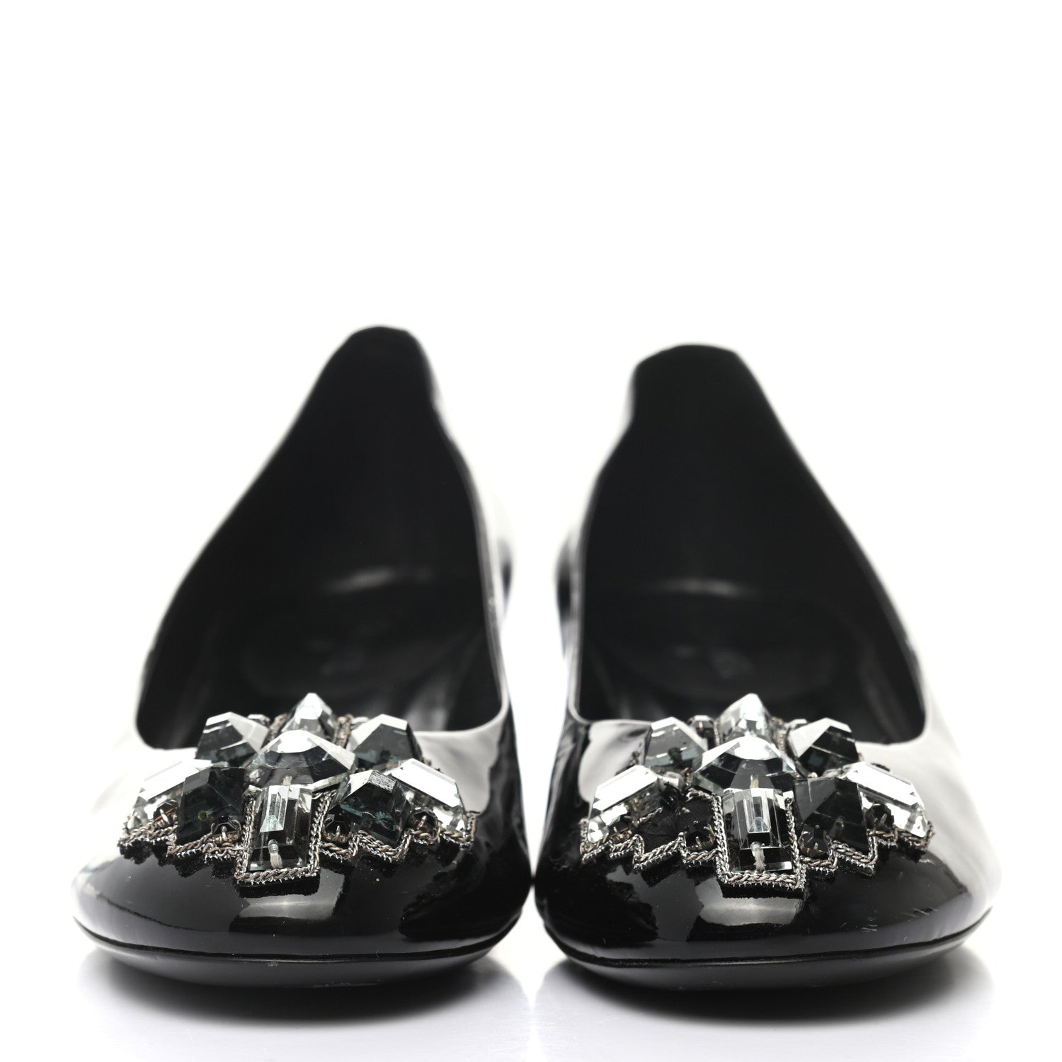 Chanel Patent Calfskin Crystal Pumps 39.5 Green Black 2 of 9