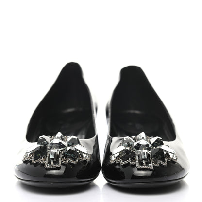 Chanel Patent Calfskin Crystal Pumps 39.5 Green Black 2 of 9