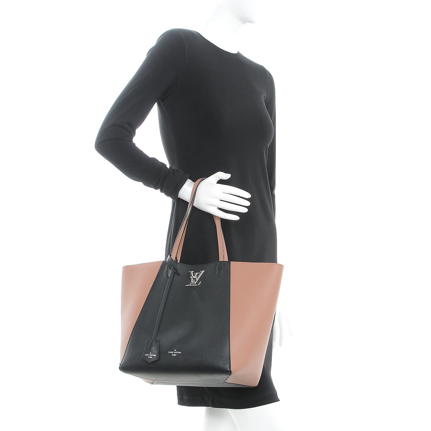 Louis Vuitton Calfskin Lockme Cabas Bois de Rose Black 2 of 14