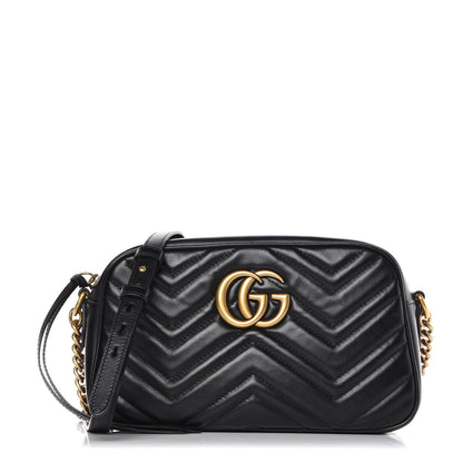 Gucci Calfskin Matelasse Small GG Marmont Chain Shoulder Bag Black 1 of 10