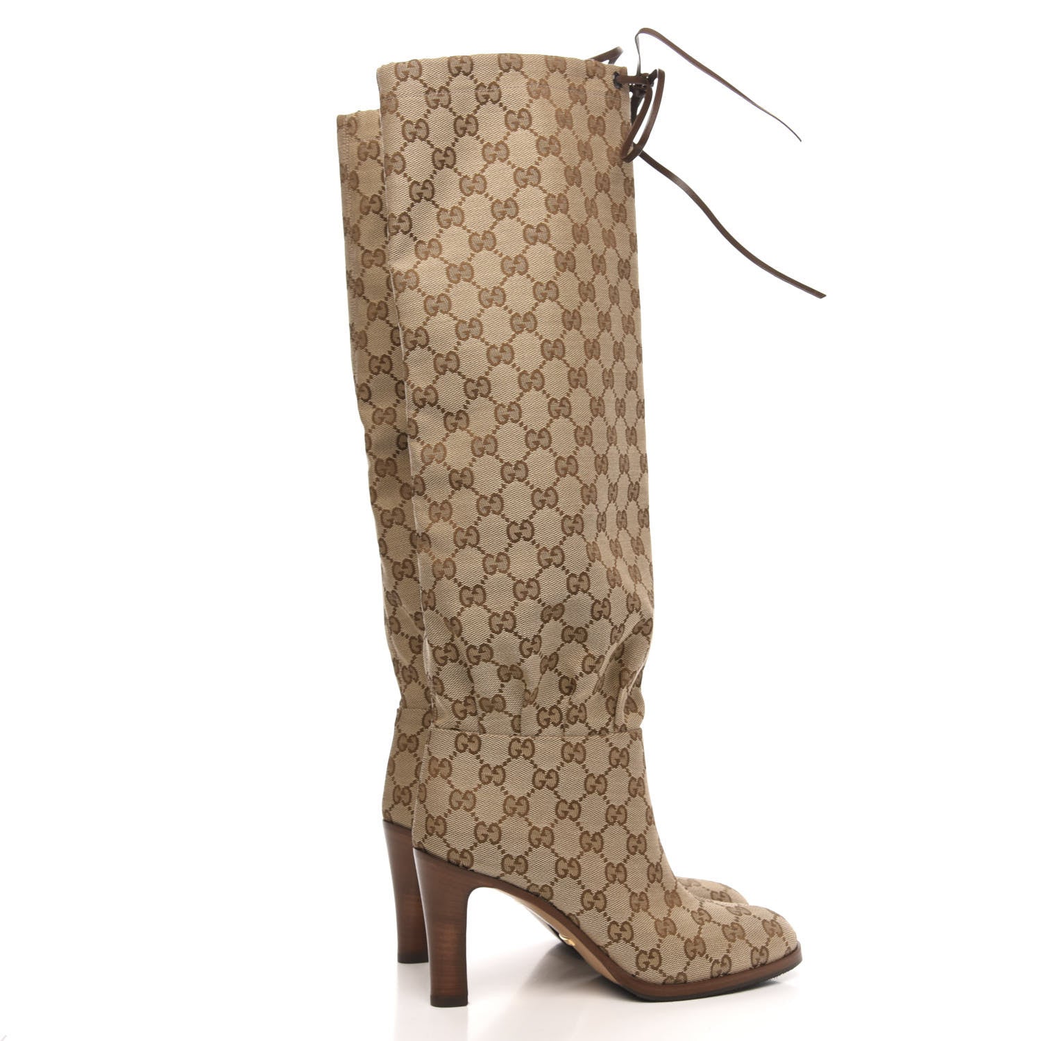 Gucci Monogram Malaga Kid Lisa Mid Heel Boots 37.5 Beige Ebony 4 of 7