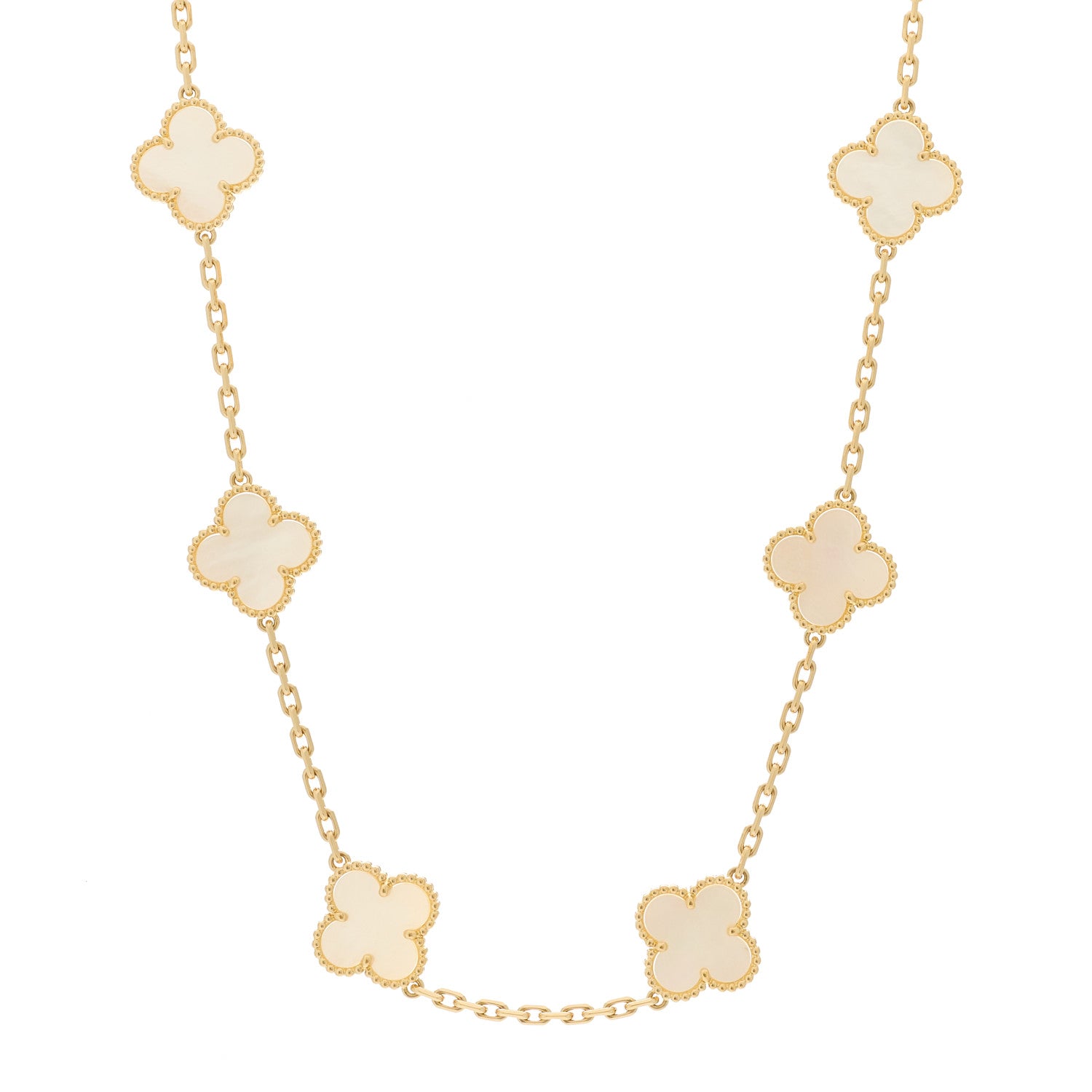 Van Cleef & Arpels 18K Yellow Gold Mother of Pearl 10 Motifs Vintage Alhambra Necklace 1 of 5