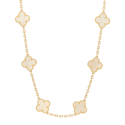 Van Cleef & Arpels 18K Yellow Gold Mother of Pearl 10 Motifs Vintage Alhambra Necklace 1 of 5