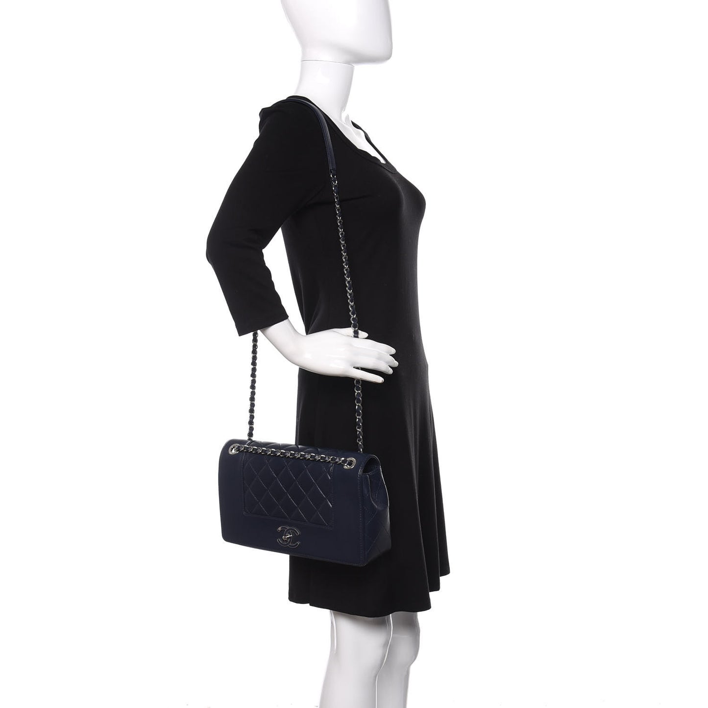 Sheepskin Quilted Medium Vintage Mademoiselle Flap Dark Navy
