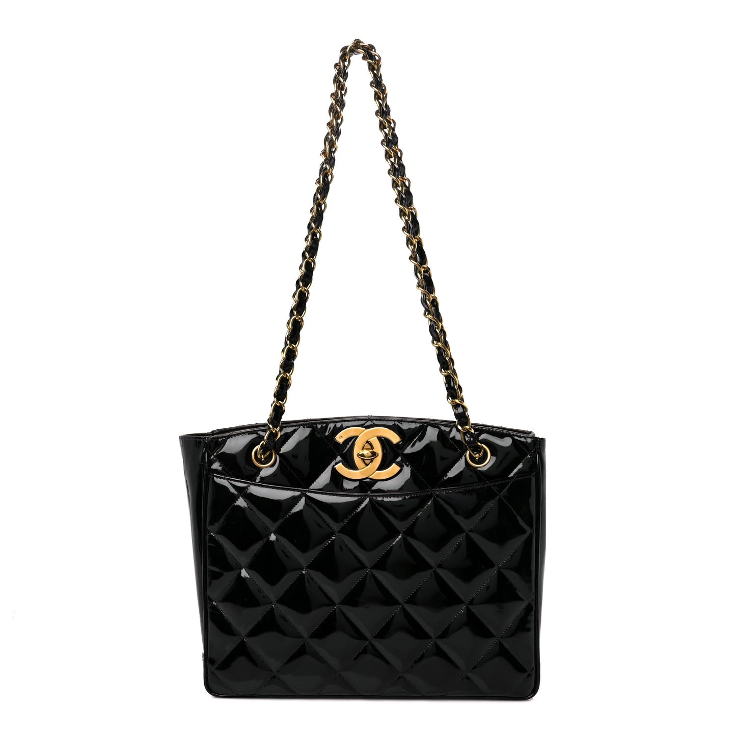 Patent Quilted CC Shoulder Bag Black