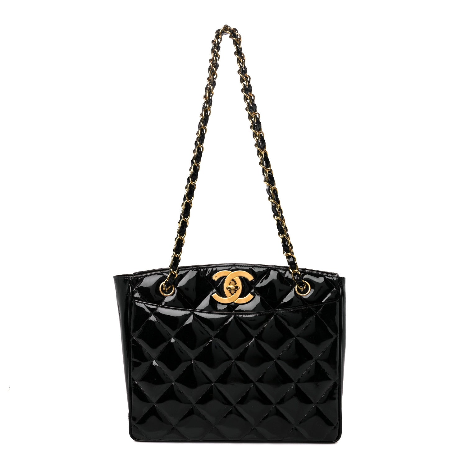 Chanel Patent Quilted CC Shoulder Bag Black 1 of 13