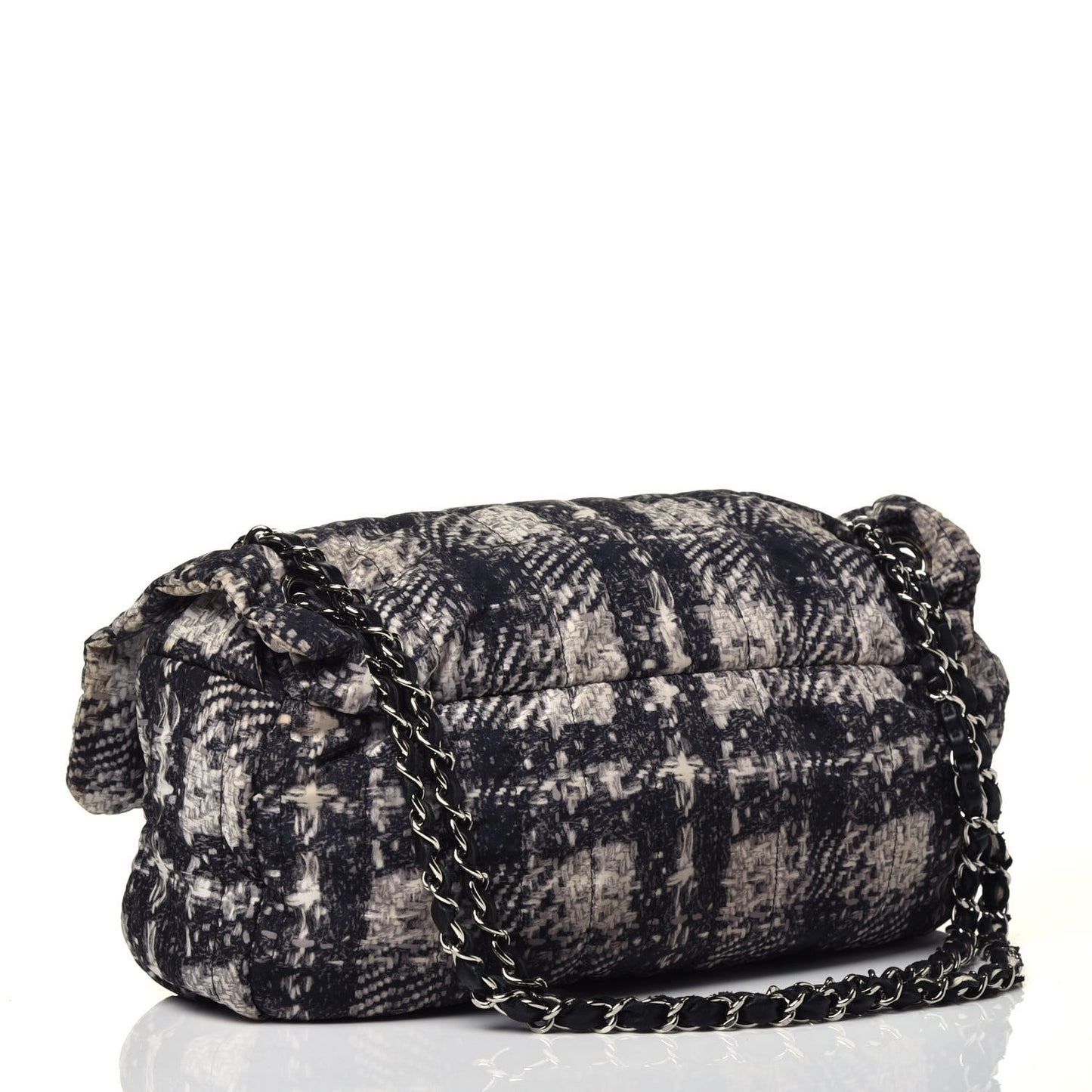 Nylon Tweed Print Jumbo Flap Black
