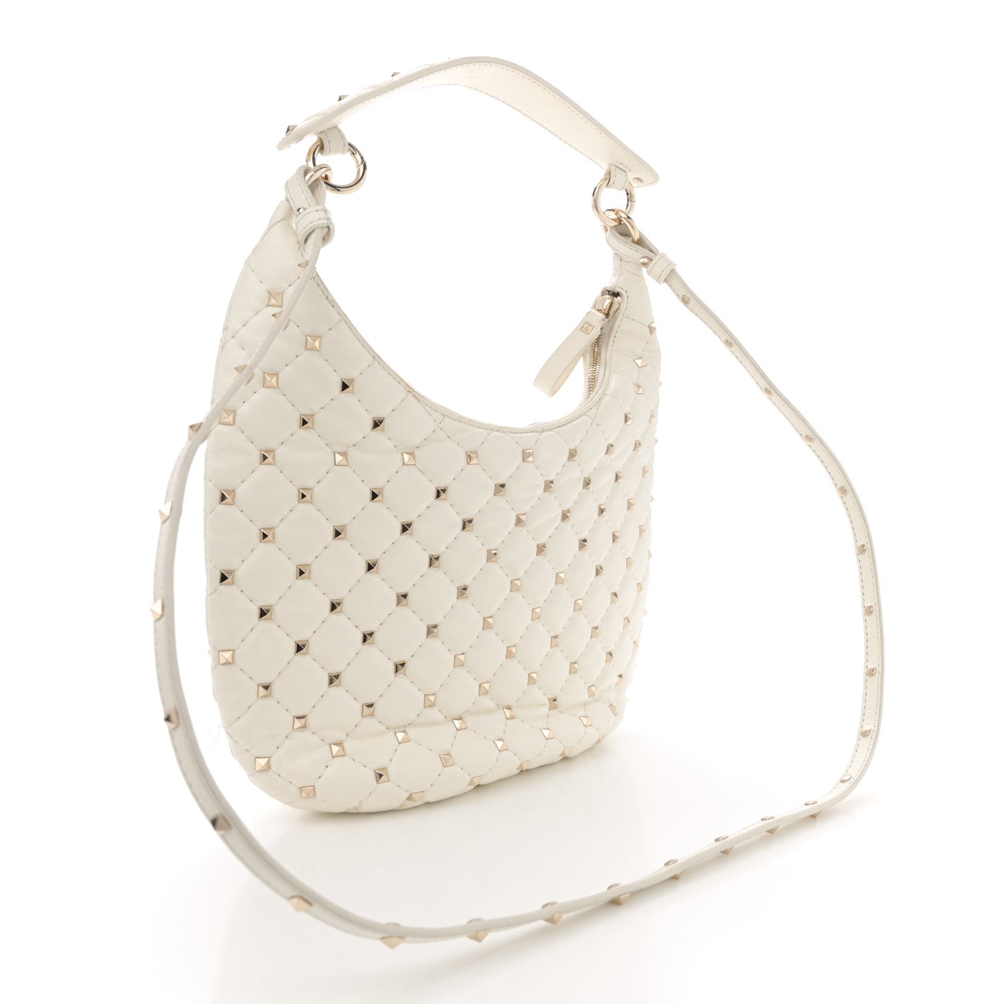Nappa Small Rockstud Spike Hobo Ivory