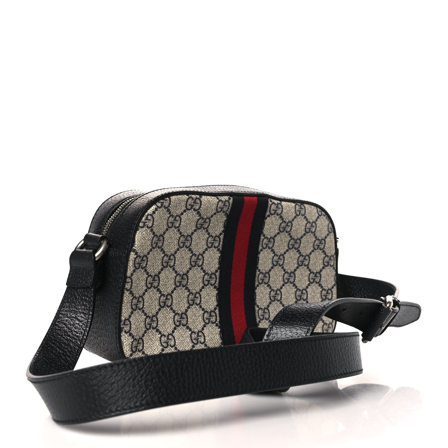 GG Supreme Monogram Textured Dollar Calfskin Web Small Ophidia Camera Bag Beige Blue