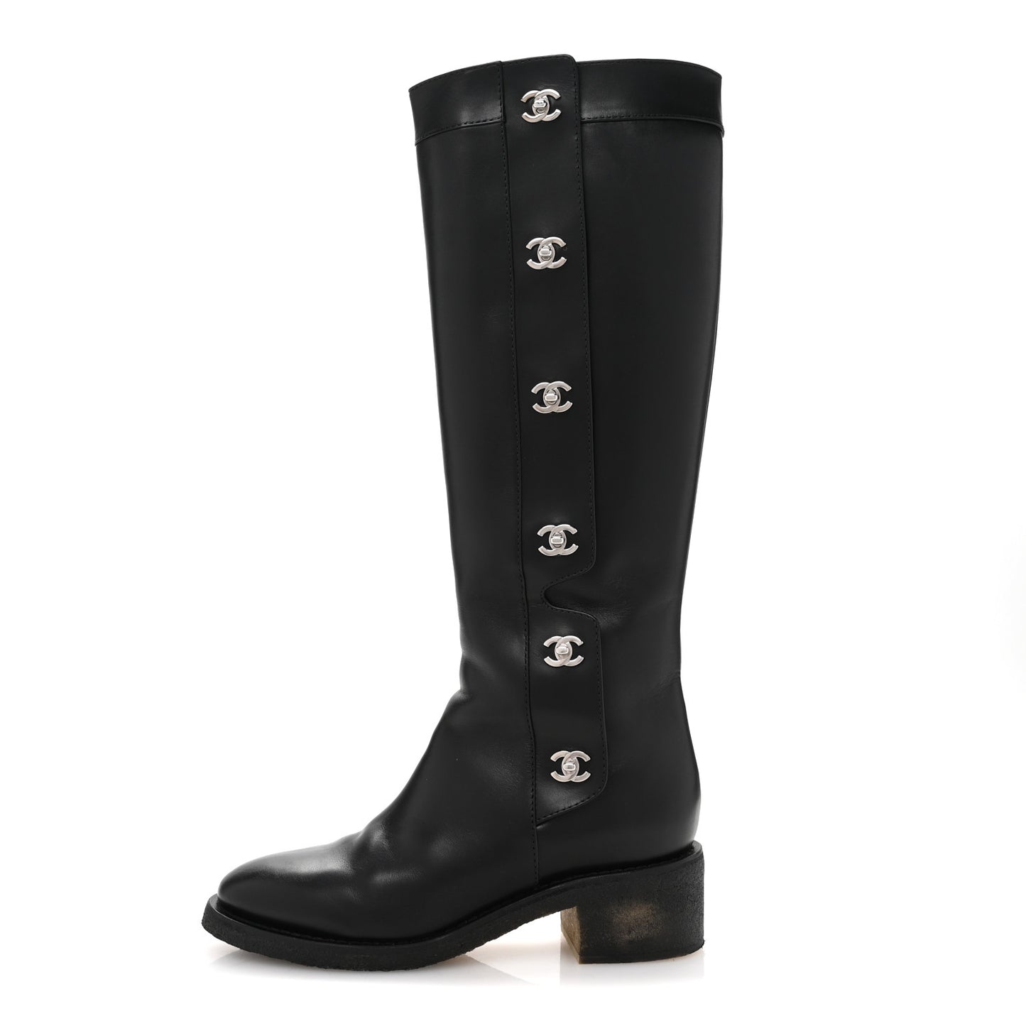 Calfskin CC Turnlock High Boots 40 Black