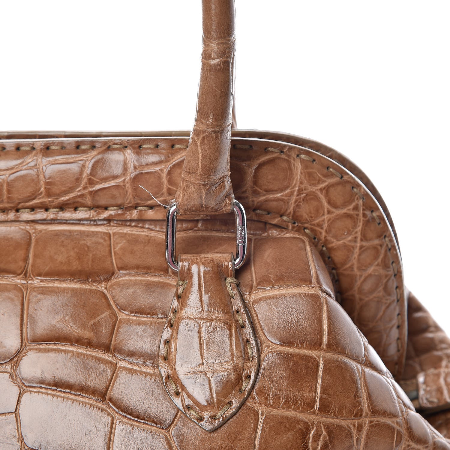 Fendi Crocodile Calfskin Romano Selleria Adele 1328 Bag Brown 13 of 16