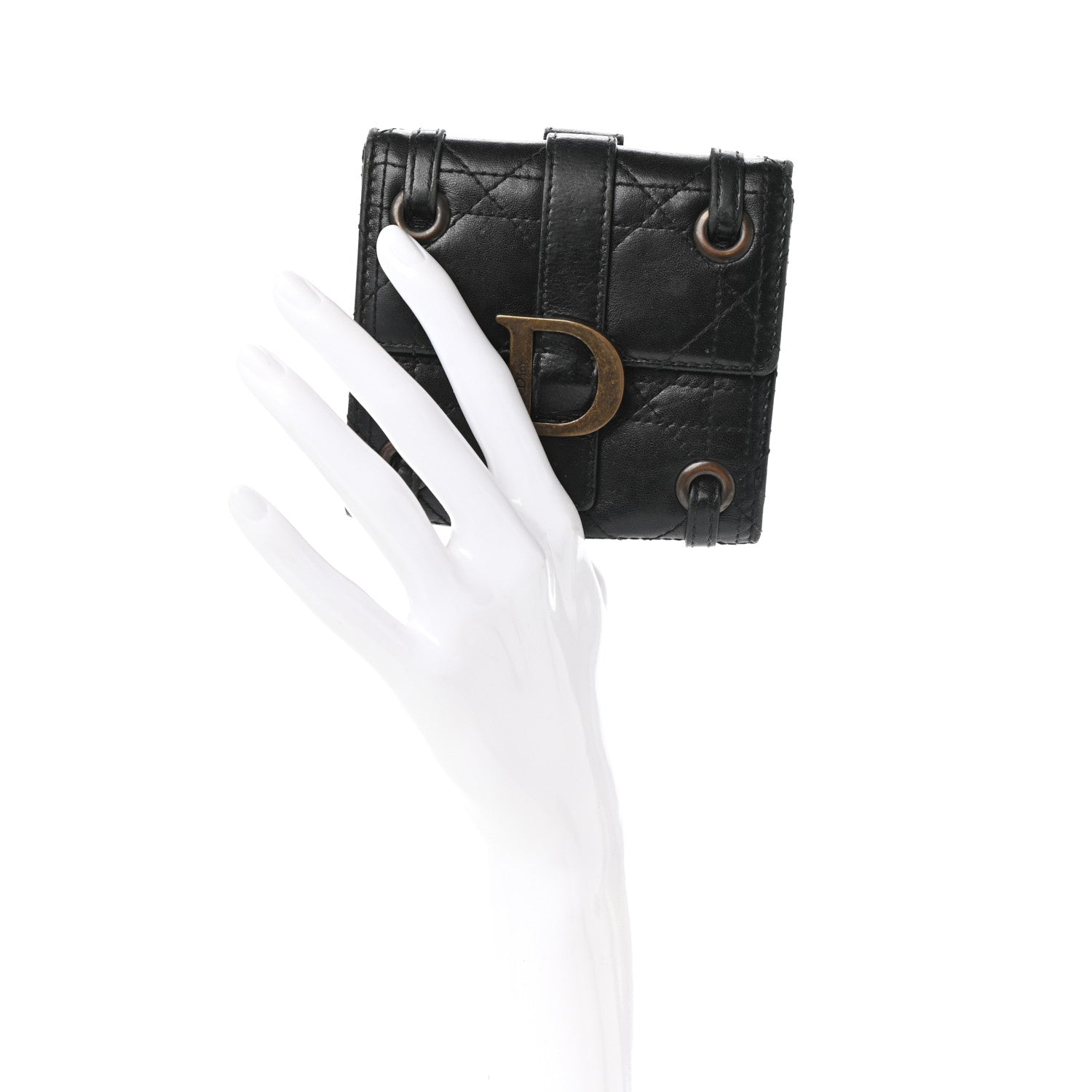 Christian Dior Lambskin Cannage D Flap Wallet Black 5 of 12