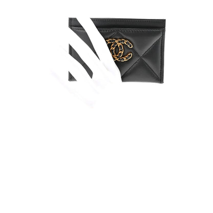 Chanel Shiny Goatskin Quilted Chanel 19 Card Holder Dark Grey 2 of 9