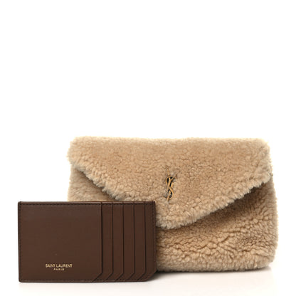 Saint Laurent Shearling Quilted Monogram Loulou Puffer Pouch Clutch Natural Beige Brick 1 of 11