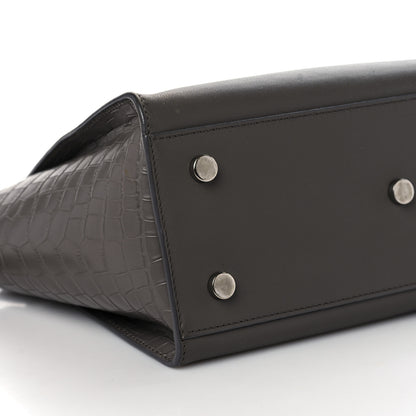 Saint Laurent Smooth Calfskin Crocodile Embossed Baby Monogram Downtown Cabas Earth 7 of 8