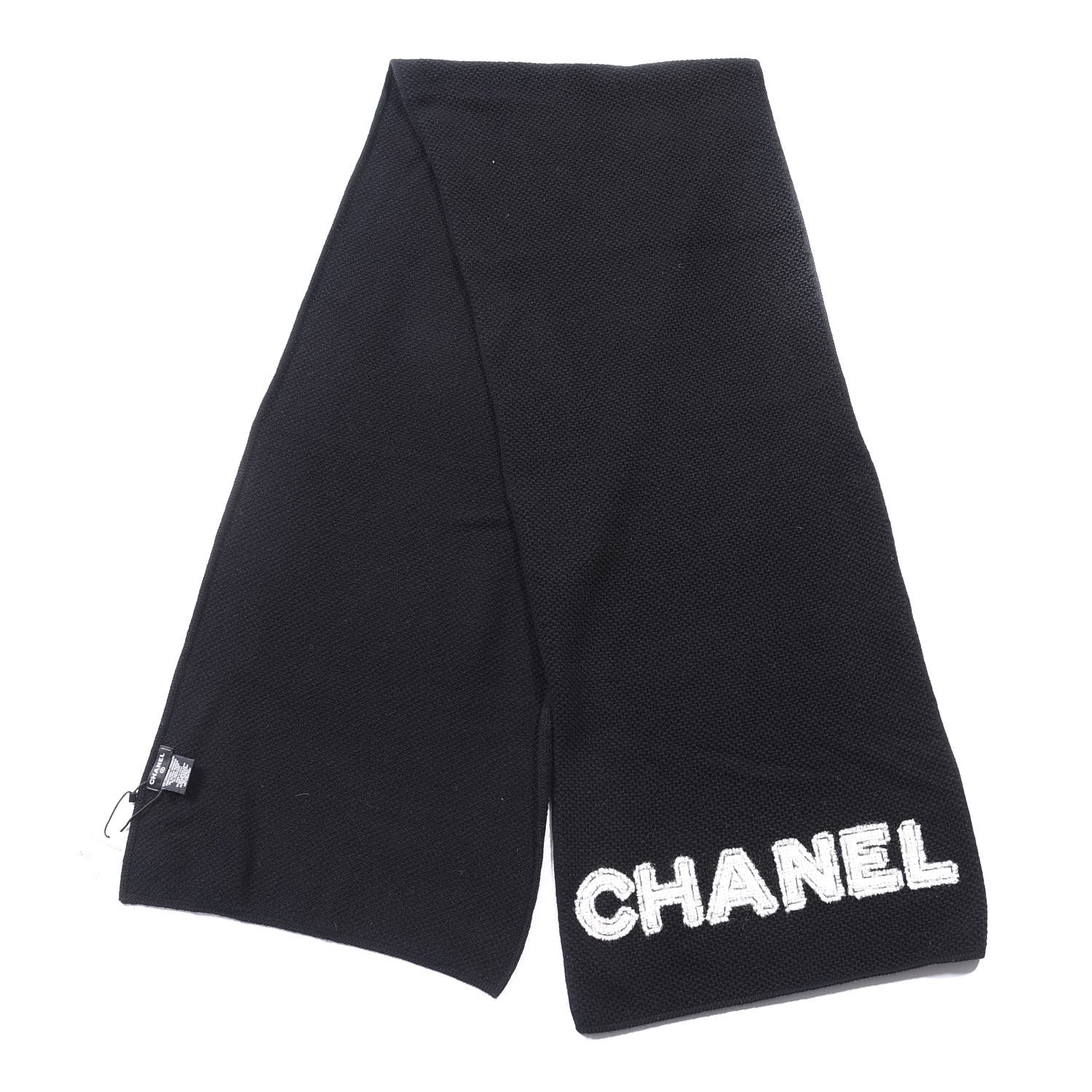 Chanel Cashmere CC Scarf Black White 2 of 3