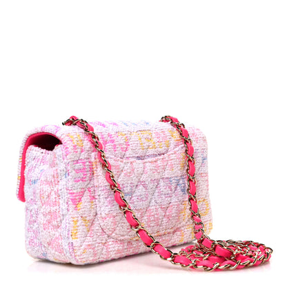 Chanel Tweed Quilted Enamel CC Logo Mini Rectangular Flap Pink Multicolor 3 of 11