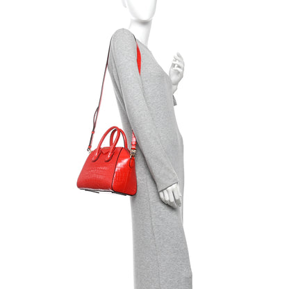 Givenchy Calfskin Crocodile Embossed Mini Antigona Red 2 of 10