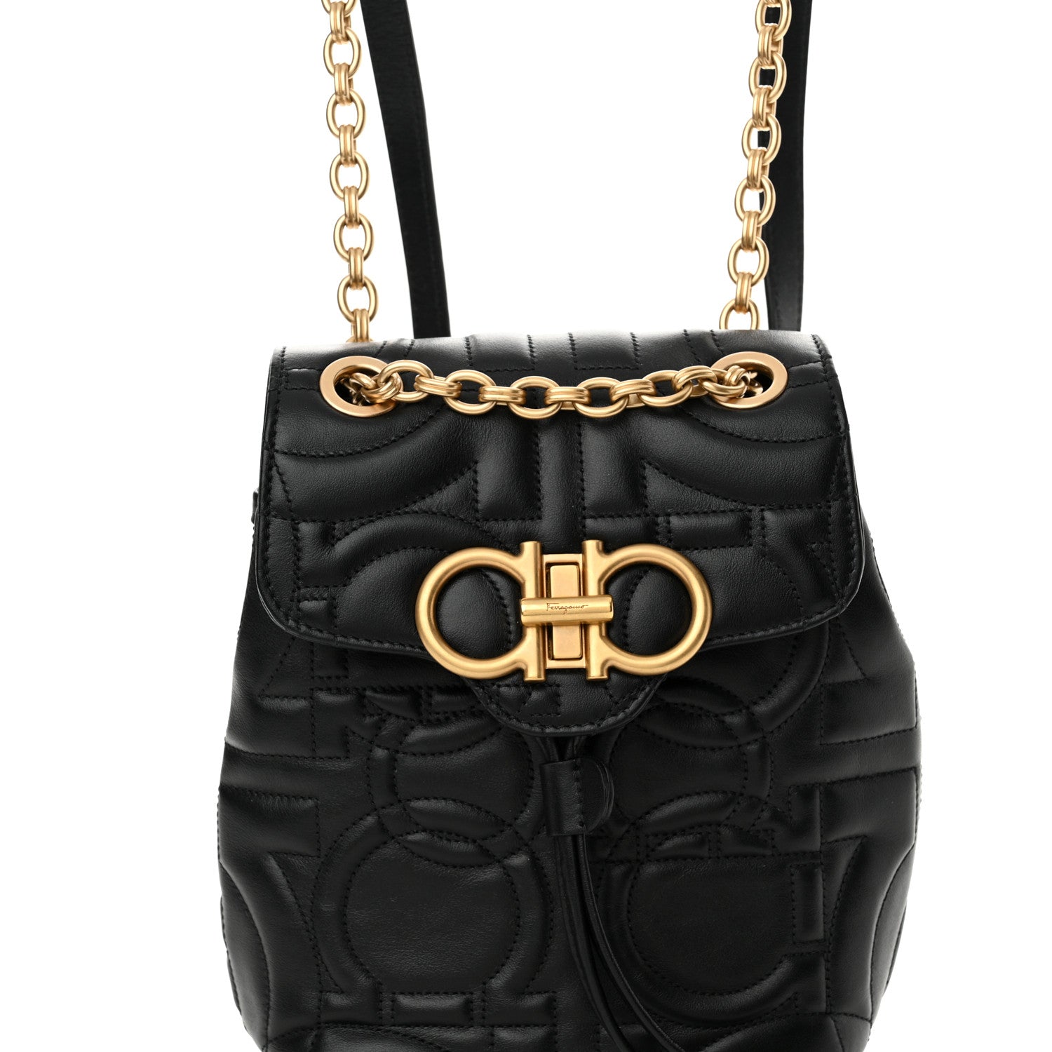 Salvatore Ferragamo Calfskin Quilted Gancini Backpack Black 7 of 11
