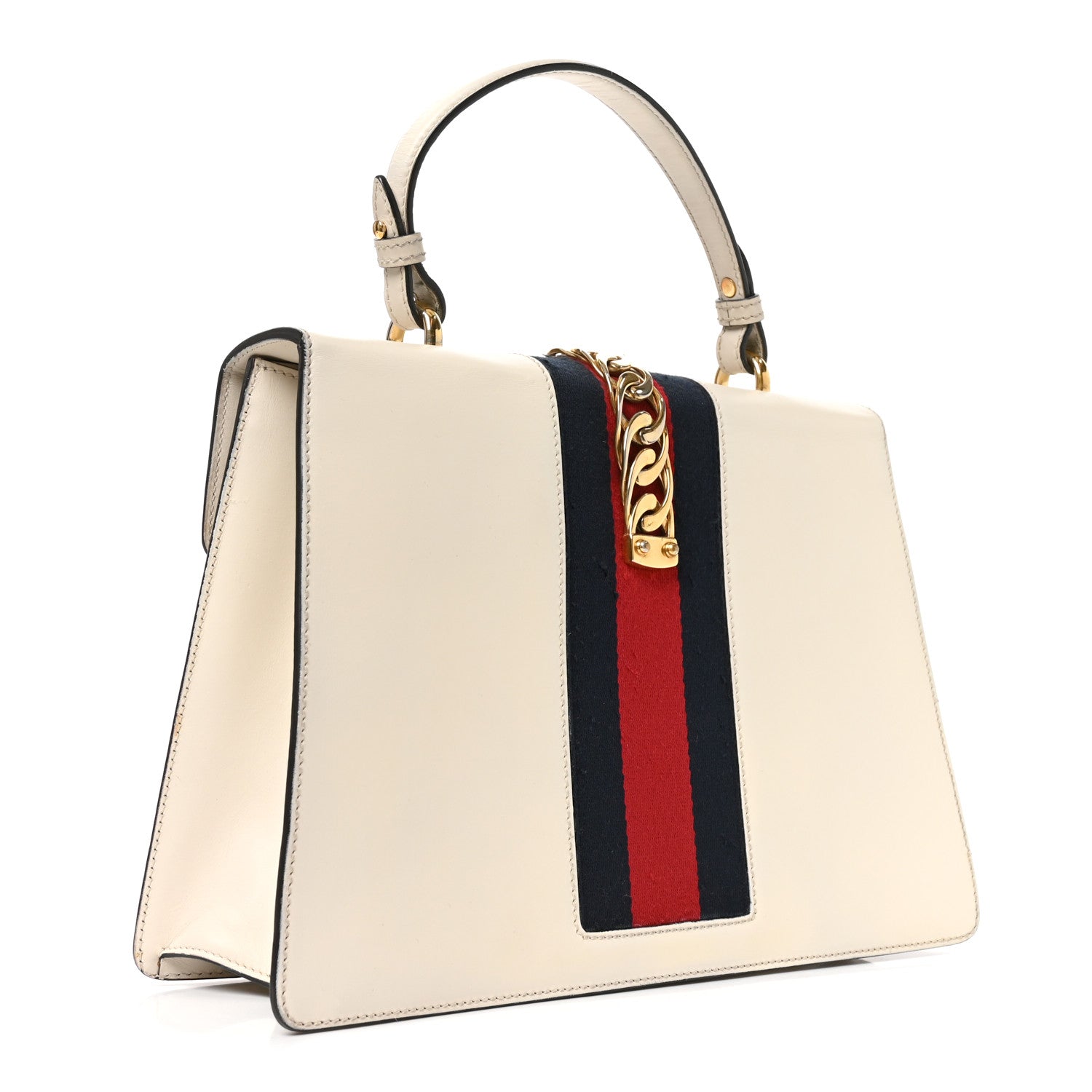 Gucci Calfskin Embroidered Medium Sylvie Top Handle Bag White 3 of 10