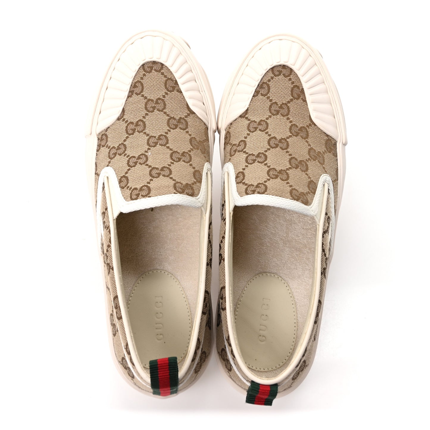 New Canvas GG Monogram Womens Slip On 30mm Sneakers 38 Beige Ebony Mystic White