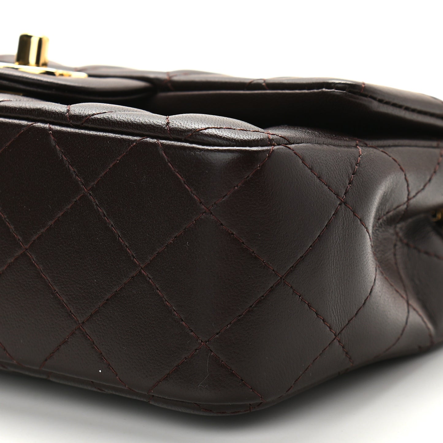 Lambskin Quilted Mini Rectangular Flap Dark Brown