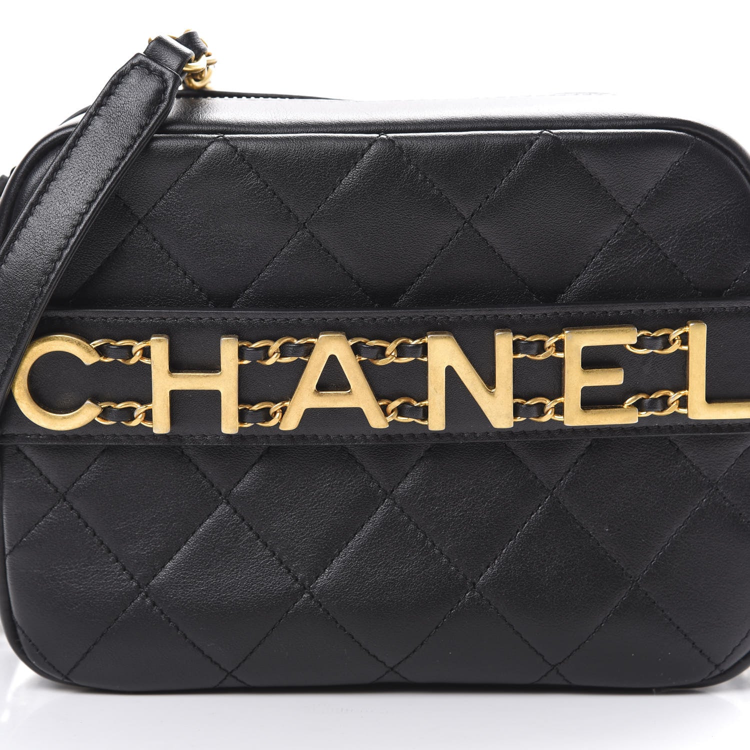 Chanel Calfskin Quilted Enchained Camera Case Bag Black 9 of 11