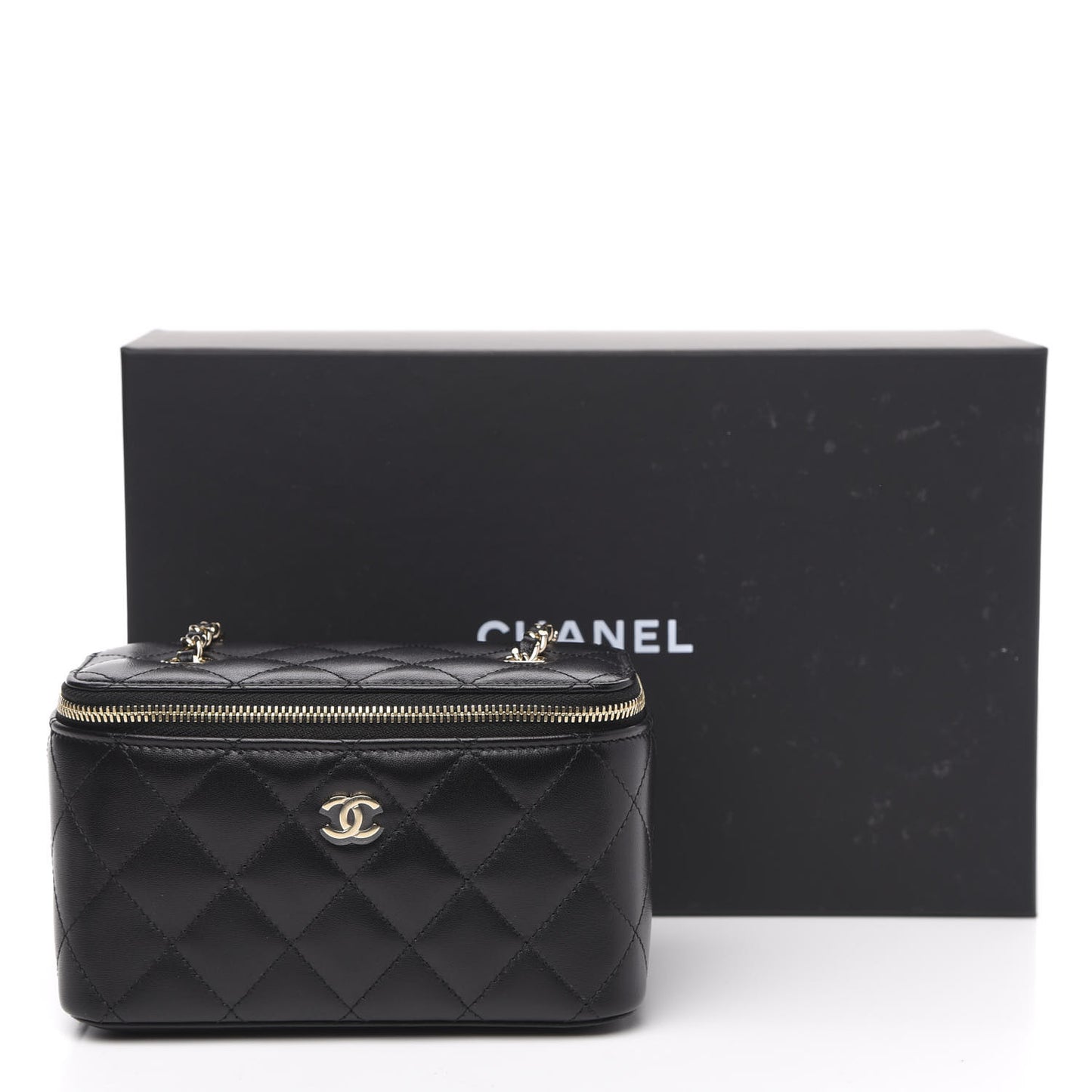 Lambskin Quilted Small Vanity Case With Chain Black