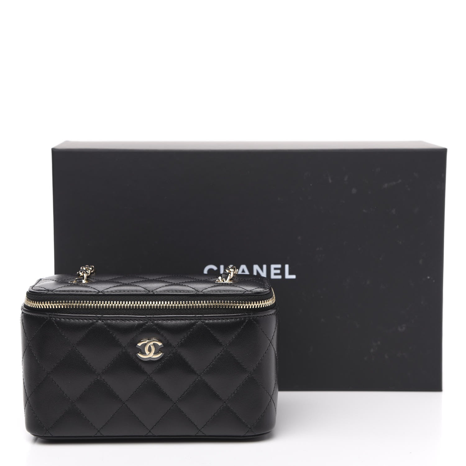 Chanel Lambskin Quilted Small Vanity Case With Chain Black 10 of 10