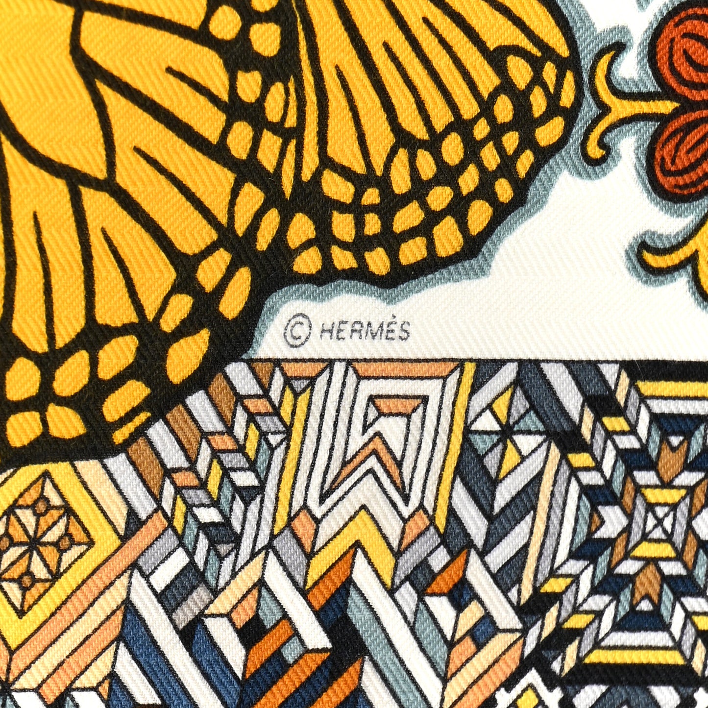 Cashmere Silk Le Jaguar Et Le Colibri Shawl 140 White Jaune D'or