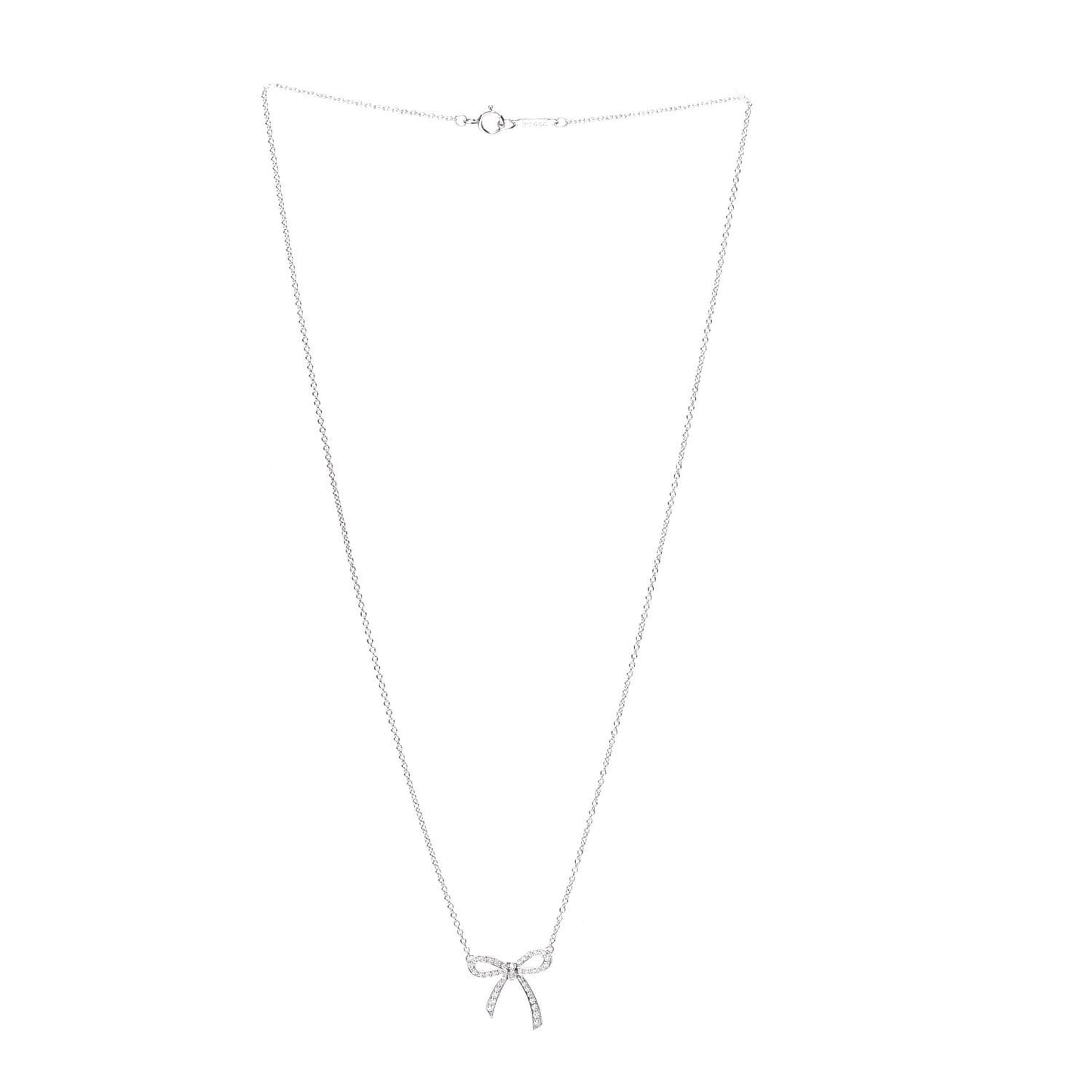 Platinum Diamond Mini Bow Pendant Necklace