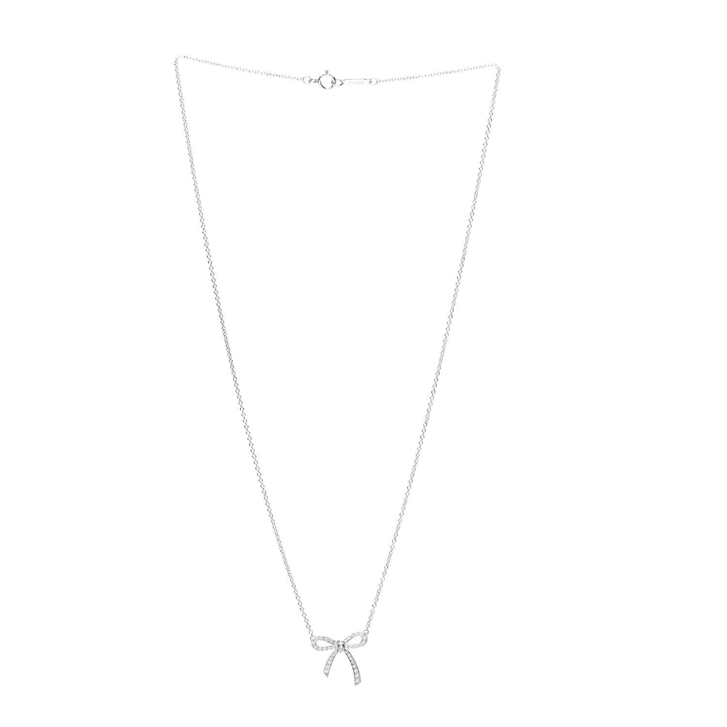 Tiffany Platinum Diamond Mini Bow Pendant Necklace 3 of 7