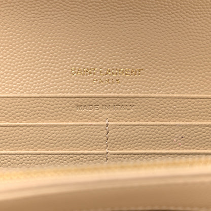 Saint Laurent Grain De Poudre Matelasse Chevron Monogram Flap Wallet Dark Beige 6 of 7