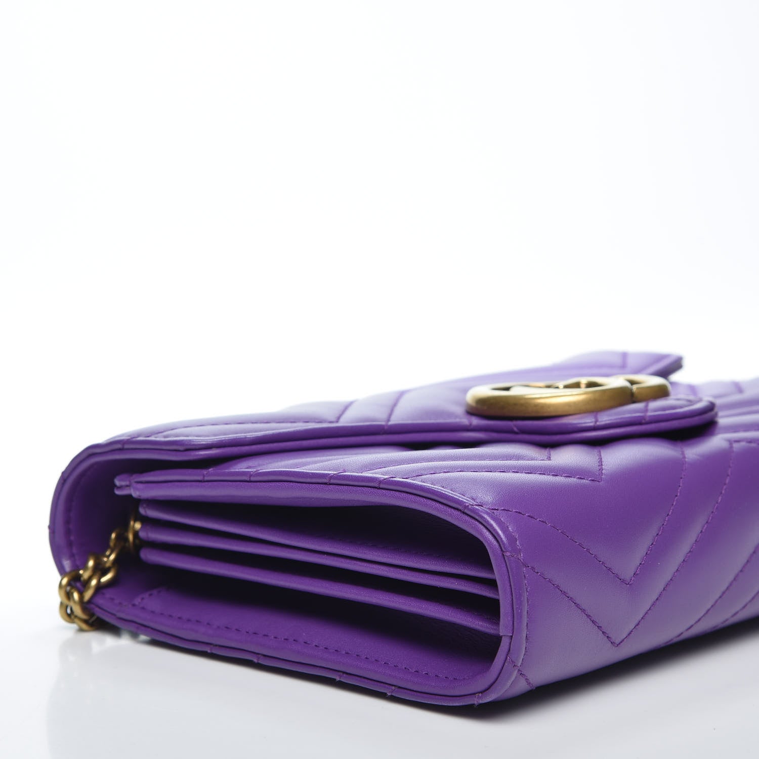 Gucci Calfskin Matelasse GG Marmont Chain Wallet Shine Purple 5 of 7