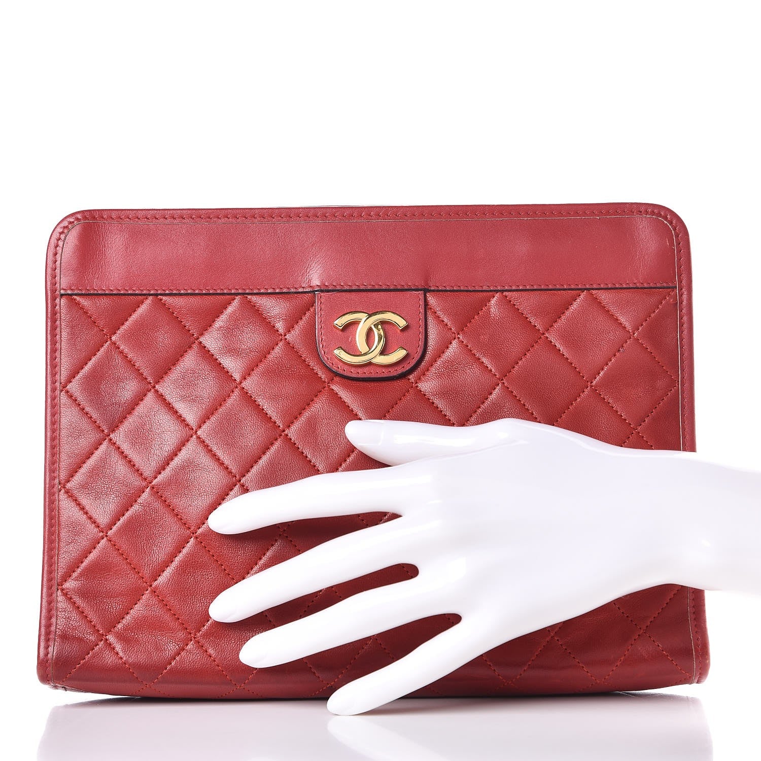 Chanel Lambskin Quilted CC Clutch Red 2 of 16
