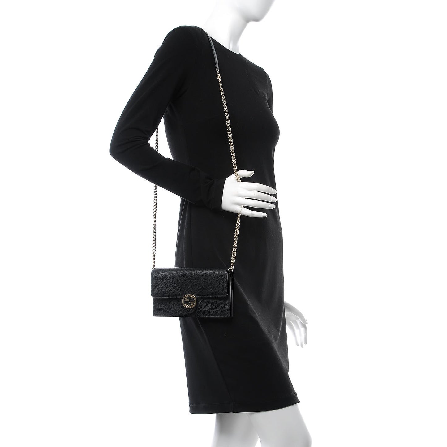 Dollar Calfskin Interlocking G Chain Wallet Black
