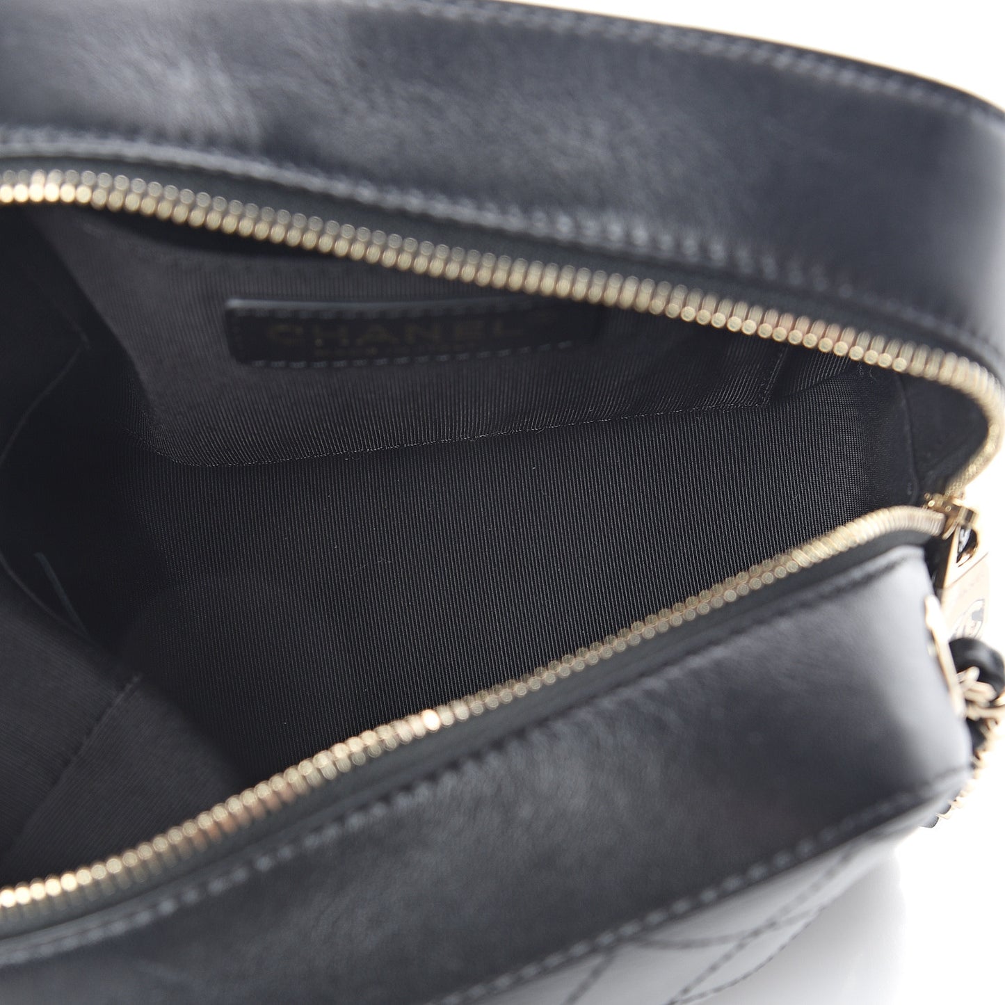 Calfskin Stitched Enamel CC Camera Case Bag Black