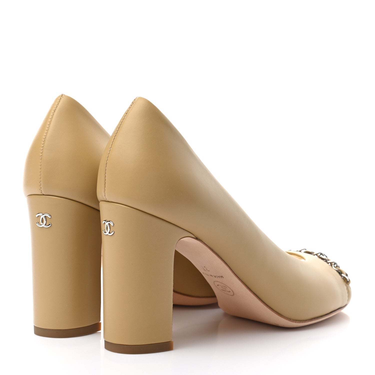 Chanel Calfskin Peep Toe CC Pumps 37 Beige 4 of 9