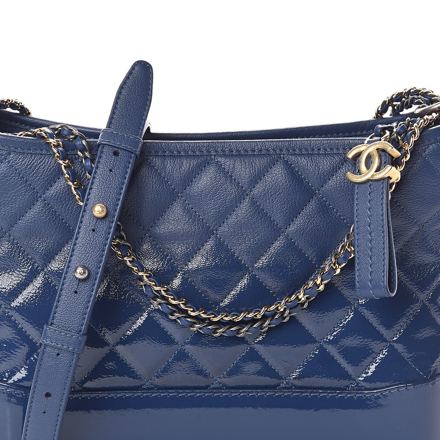 Chanel Patent Goatskin Quilted Medium Gabrielle Hobo Blue 8 of 10