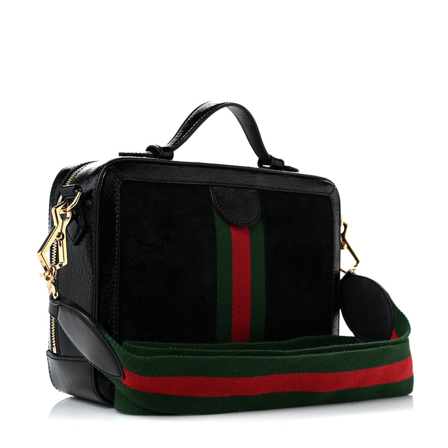 Gucci Suede Patent Web Small Ophidia Top Handle Shoulder Bag Black 3 of 11