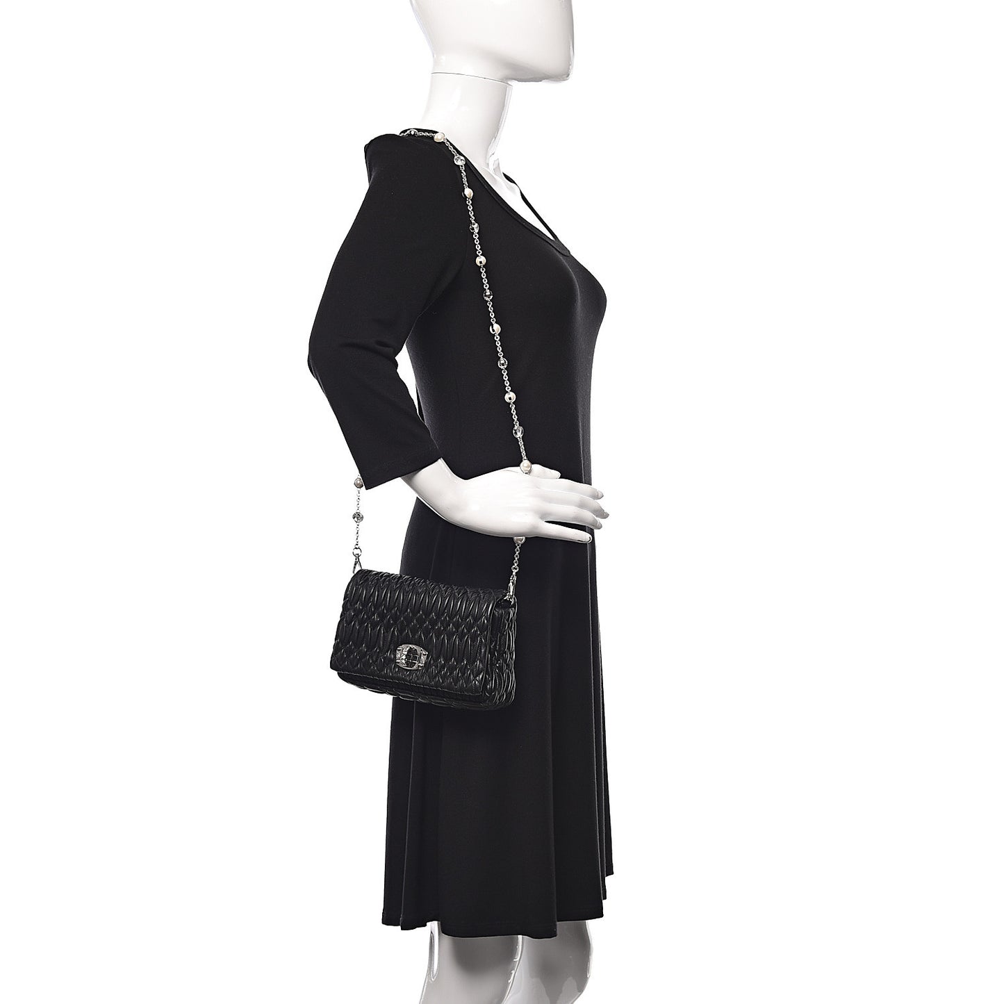 Nappa Matelasse Crystal Pearl Flap Clutch Black