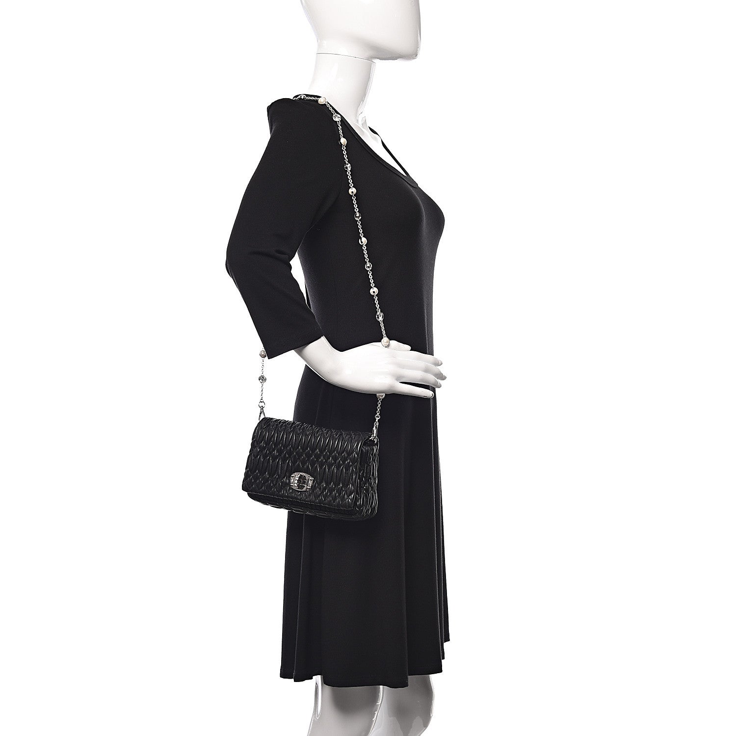 Miu Miu Nappa Matelasse Crystal Pearl Flap Clutch Black 2 of 10