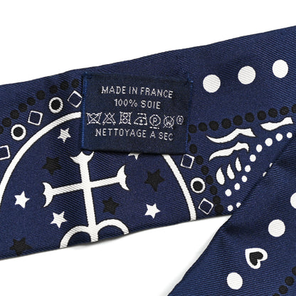 Hermes Silk Peuple Du Vent Bandana Twilly Marine White Black 8 of 10