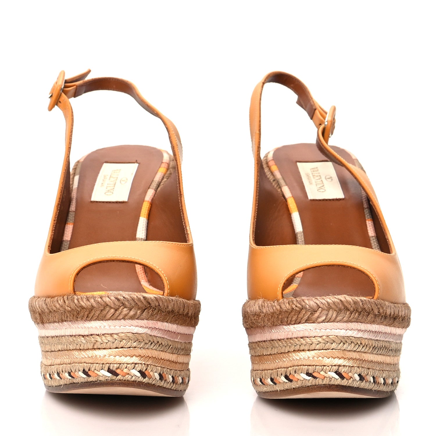Valentino Garavani Calfskin Canvas Native Couture 1975 Espadrille Wedge Slingback Sandals 38 Mandarin Sorbet Multicolor 2 of 8