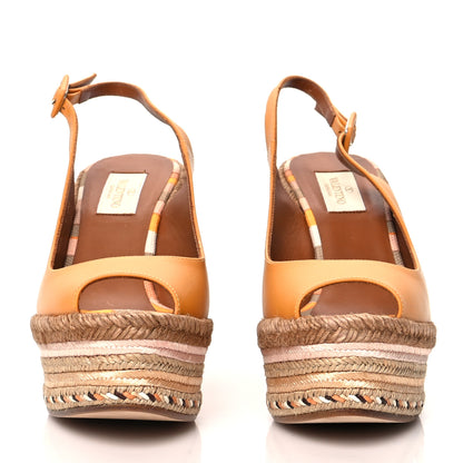Valentino Garavani Calfskin Canvas Native Couture 1975 Espadrille Wedge Slingback Sandals 38 Mandarin Sorbet Multicolor 2 of 8