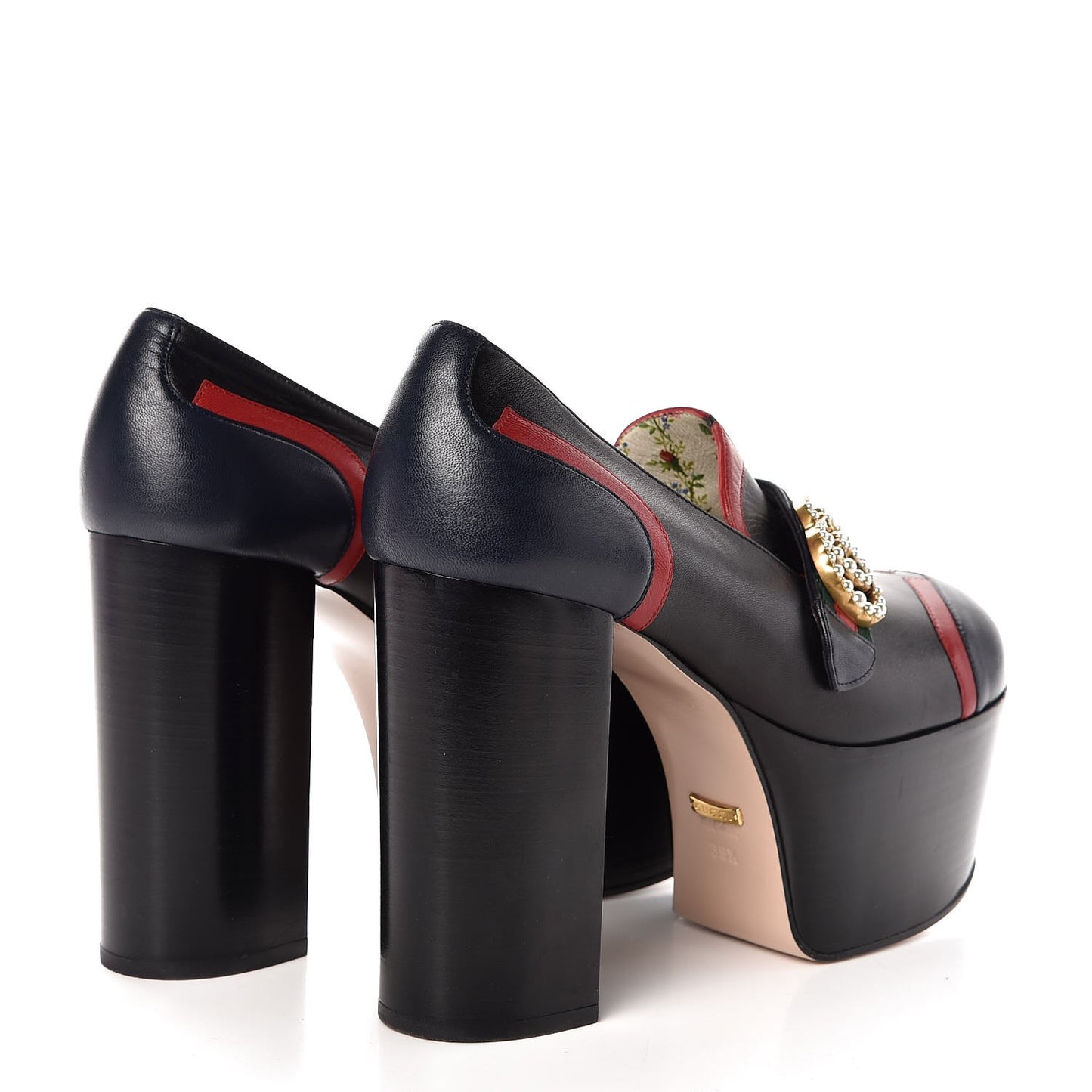 Malaga Kid Web Pearly GG Platform Loafer Pumps 39.5 Black Hibiscus Red Mystic White Blue