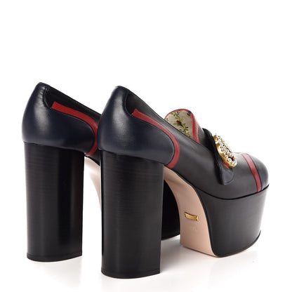 Gucci Malaga Kid Web Pearly GG Platform Loafer Pumps 39.5 Black Hibiscus Red Mystic White Blue 4 of 7