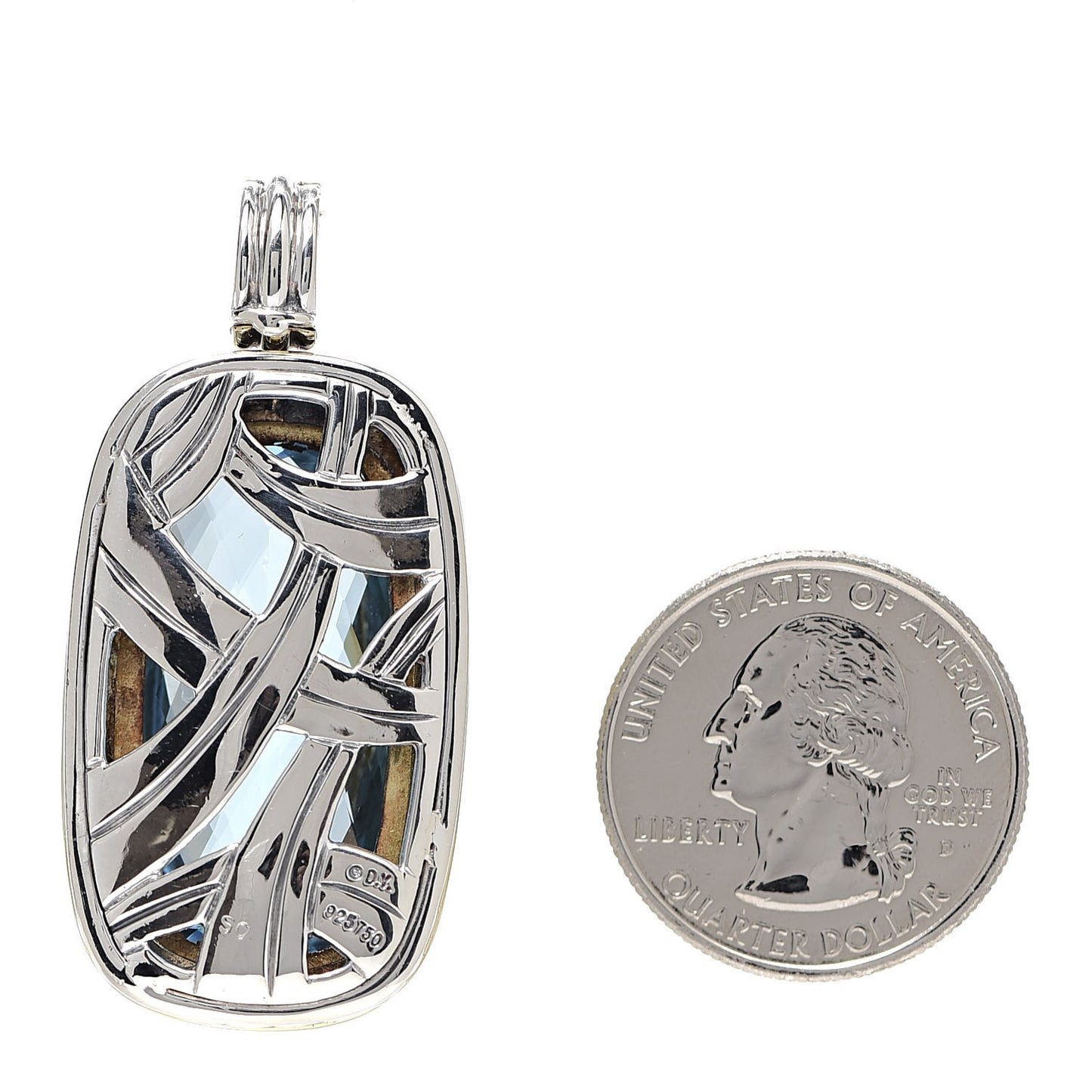Sterling Silver 18K Yellow Gold Blue Topaz Diamond 29mm Albion Enhancer Pendant
