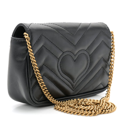 Gucci Calfskin Matelasse Super Mini GG Marmont Shoulder Bag Black 2 of 10