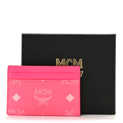 MCM Calfskin Visetos Mini Card Case Neon Pink 10 of 10